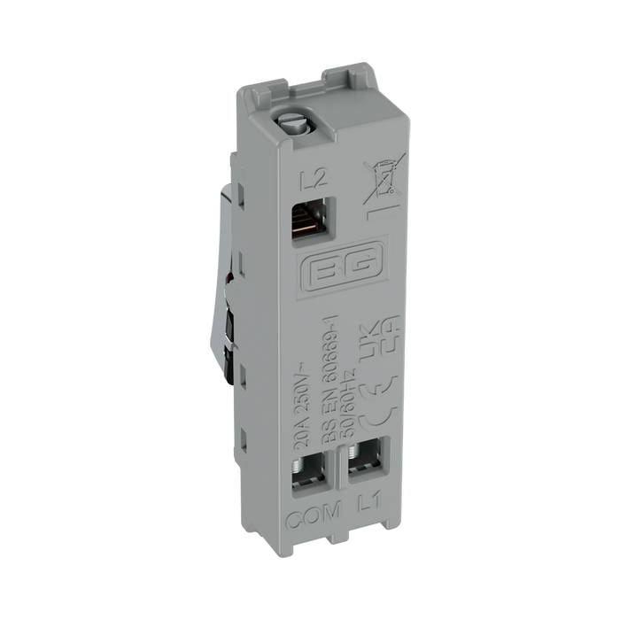 BG GridLite Polished Chrome 20A 2 Way Retractive Bell Symbol Switch Module MPC142BELL – side view