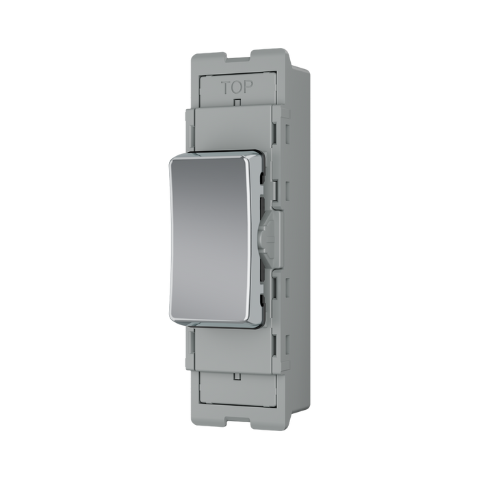 BG GridLite Polished Chrome 20A 2 Way Single Pole Retractive Centre-Off Switch Module MPC142C – angled view
