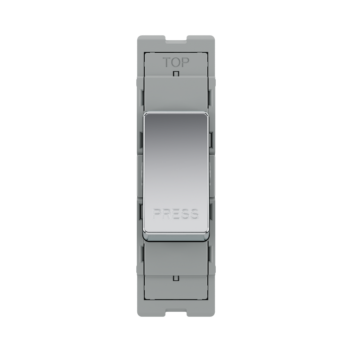 BG GridLite Polished Chrome 20A 2 Way Retractive PRESS Switch Module MPC142PR – front view