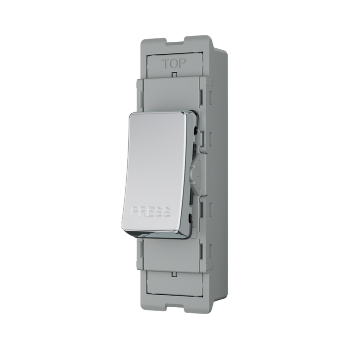 BG GridLite Polished Chrome 20A 2 Way Retractive PRESS Switch Module MPC142PR – angled view
