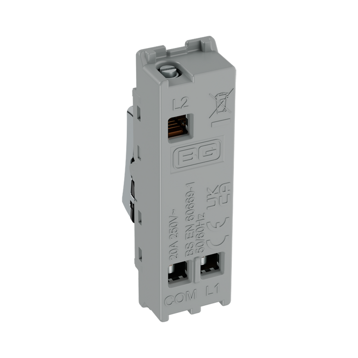 BG GridLite Polished Chrome 20A 2 Way Retractive PRESS Switch Module MPC142PR – side view