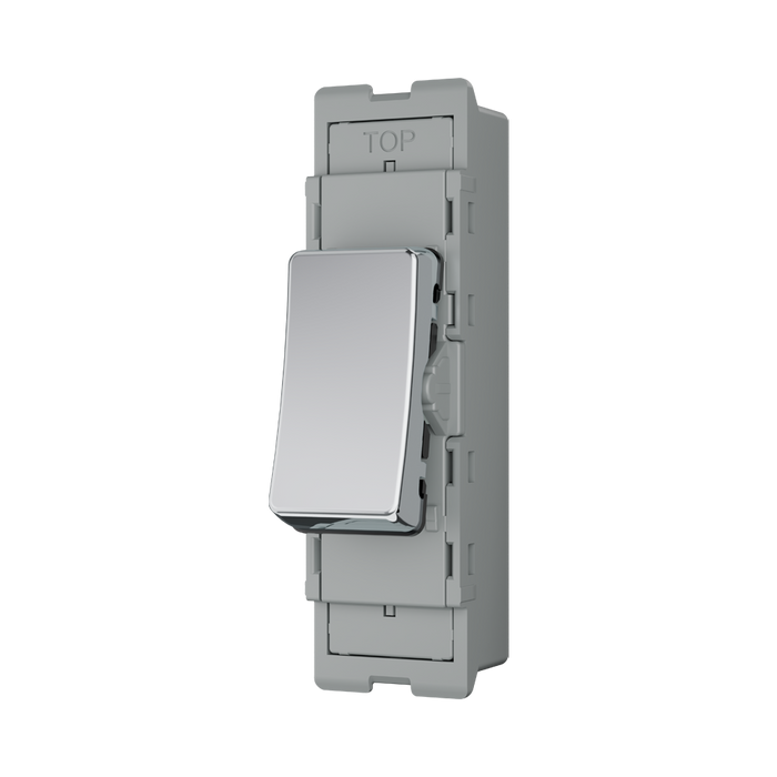 BG GridLite Polished Chrome 20A 2 Way Retractive Switch Module MPC142 – angled view