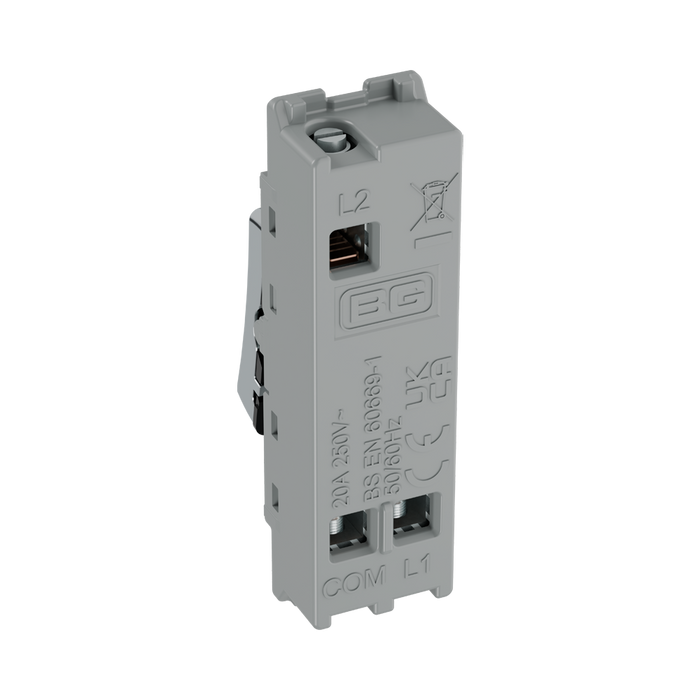 BG GridLite Polished Chrome 20A 2 Way Retractive Switch Module MPC142 – side view