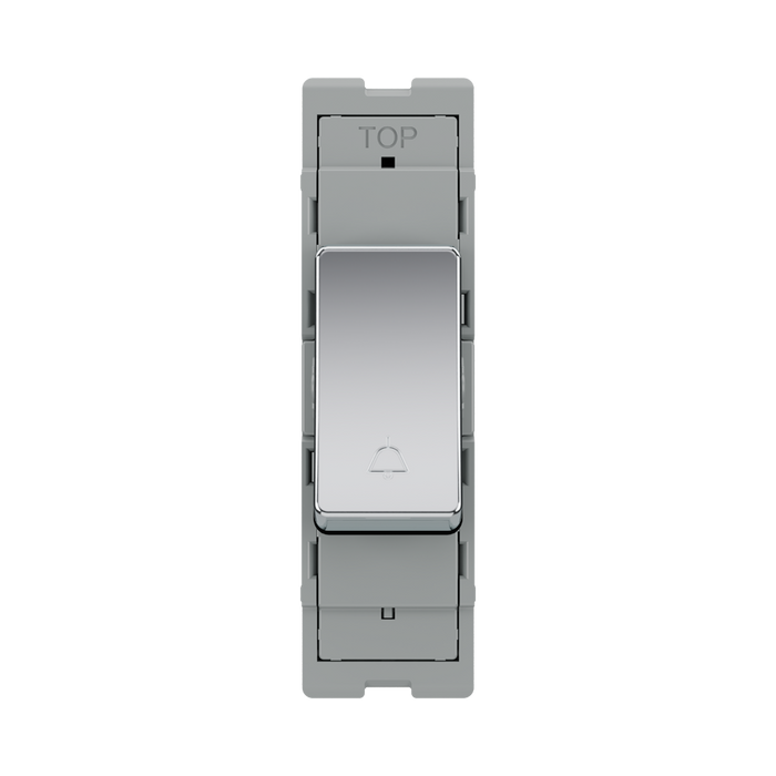 BG GridLite Polished Chrome 20A 1 Way Retractive Bell Symbol Switch Module MPC14BELL – front view
