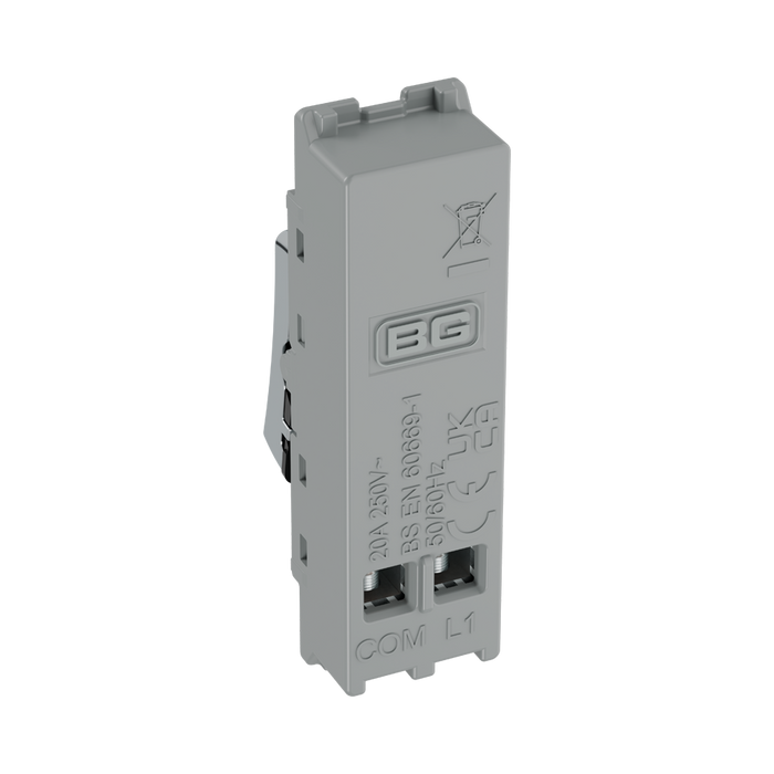BG GridLite Polished Chrome 20A 1 Way Retractive Bell Symbol Switch Module MPC14BELL – side view
