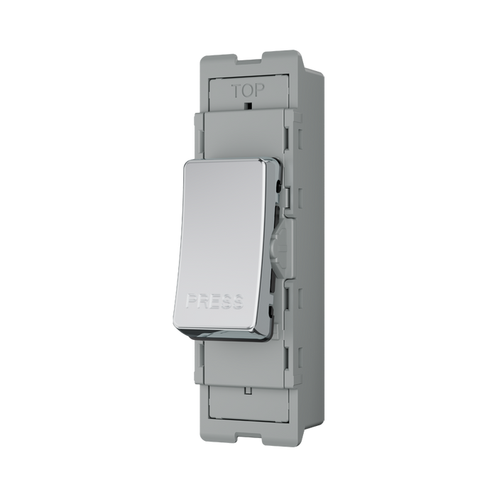 BG GridLite Polished Chrome 20A 1 Way Retractive PRESS Switch Module MPC14PR – angled view