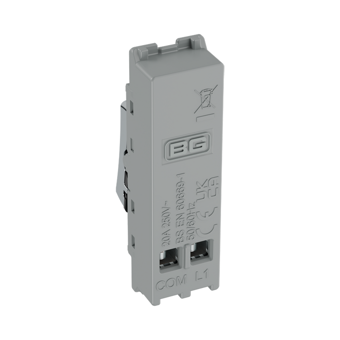 BG GridLite Polished Chrome 20A 1 Way Retractive PRESS Switch Module MPC14PR – side view