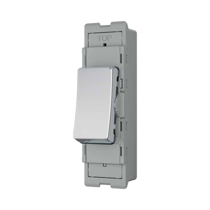 BG GridLite Polished Chrome 20A 1 Way Retractive Switch Module MPC14 – angled view