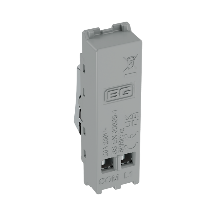 BG GridLite Polished Chrome 20A 1 Way Retractive Switch Module MPC14 – side view