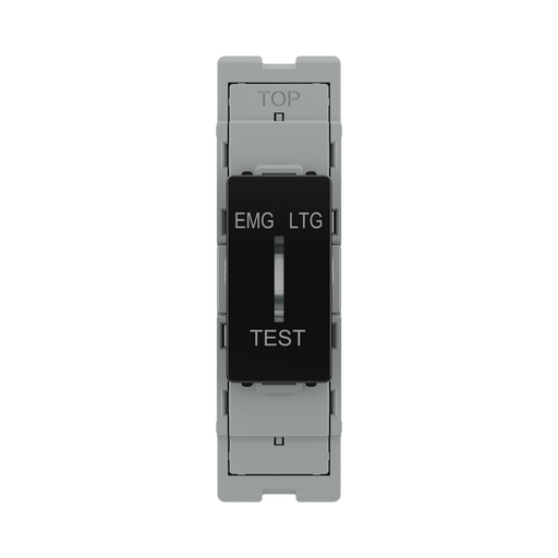BG GridLite Evolve Gloss Black 20A 16AX 2 Way Single Pole Emergency Lighting Test Key Switch Module MPCDB12EL – front view