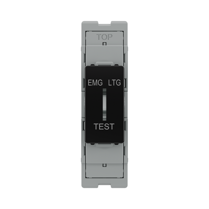 BG GridLite Evolve Gloss Black 20A 16AX 2 Way Single Pole Emergency Lighting Test Key Switch Module MPCDB12EL – front view