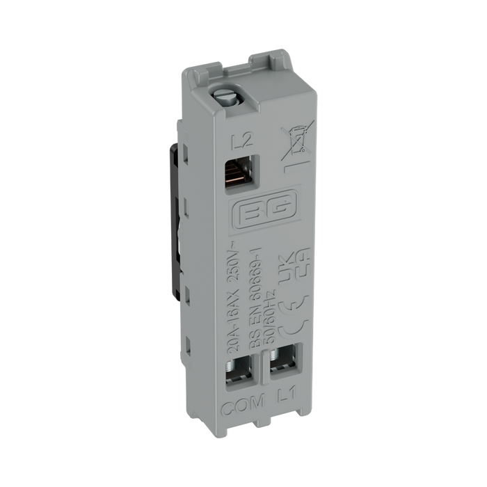 BG GridLite Evolve Gloss Black 20A 16AX 2 Way Single Pole Emergency Lighting Test Key Switch Module MPCDB12EL – side view