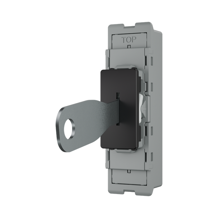 BG GridLite Evolve Gloss Black 20A 16AX 2 Way Single Pole Key Switch Module MPCDB12KY – angled view