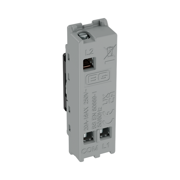 BG GridLite Evolve Gloss Black 20A 16AX 2 Way Single Pole Key Switch Module MPCDB12KY – side view