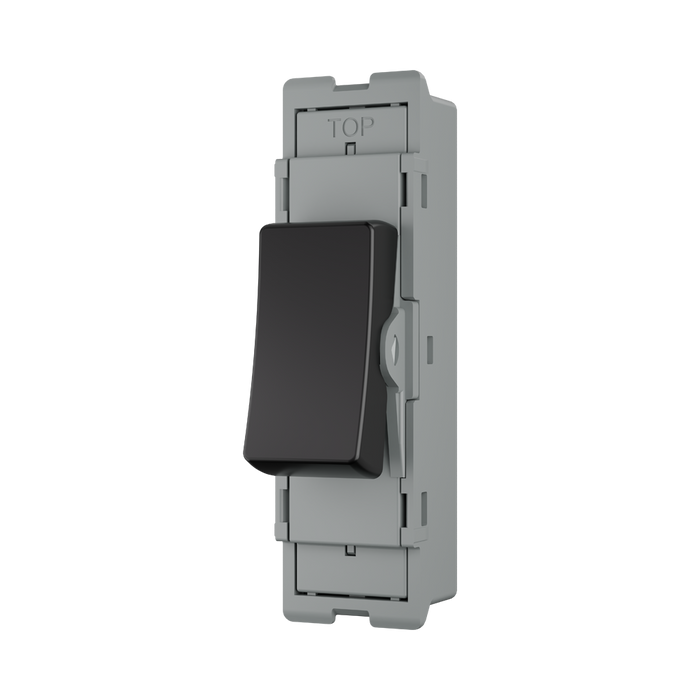 BG GridLite Evolve Gloss Black 20A 16AX Intermediate Switch Module MPCDB13 – angled view