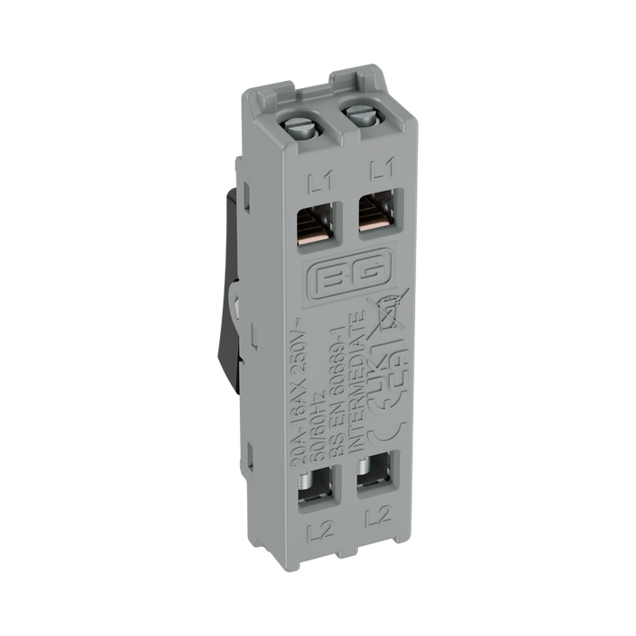 BG GridLite Evolve Gloss Black 20A 16AX Intermediate Switch Module MPCDB13 – side view