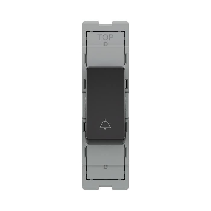 BG GridLite Evolve Gloss Black 20A 2 Way Retractive Bell Symbol Switch Module MPCDB142BELL – front view