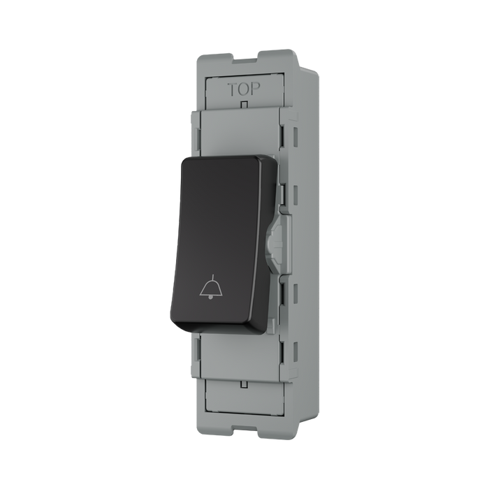 BG GridLite Evolve Gloss Black 20A 2 Way Retractive Bell Symbol Switch Module MPCDB142BELL – angled view