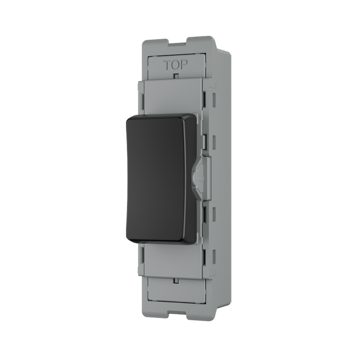 BG GridLite Evolve Gloss Black 20A 2 Way Single Pole Retractive Centre-Off Switch Module MPCDB142C – angled view