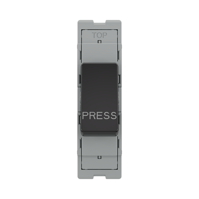 BG GridLite Evolve Gloss Black 20A 2 Way Retractive PRESS Switch Module MPCDB142PR – front view
