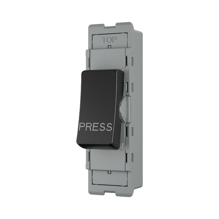 BG GridLite Evolve Gloss Black 20A 2 Way Retractive PRESS Switch Module MPCDB142PR – angled view