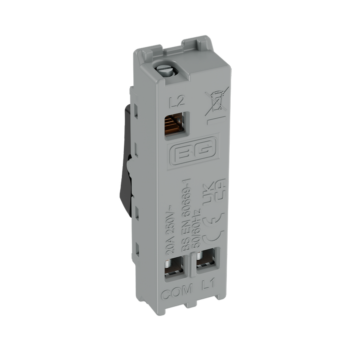 BG GridLite Evolve Gloss Black 20A 2 Way Retractive PRESS Switch Module MPCDB142PR – side view