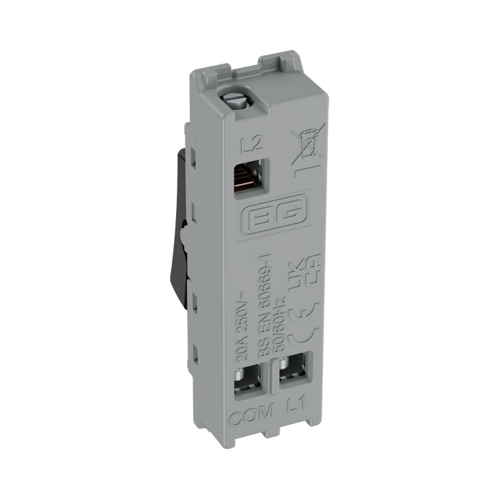 BG GridLite Evolve Gloss Black 20A 2 Way Retractive Switch Module MPCDB142 – side view