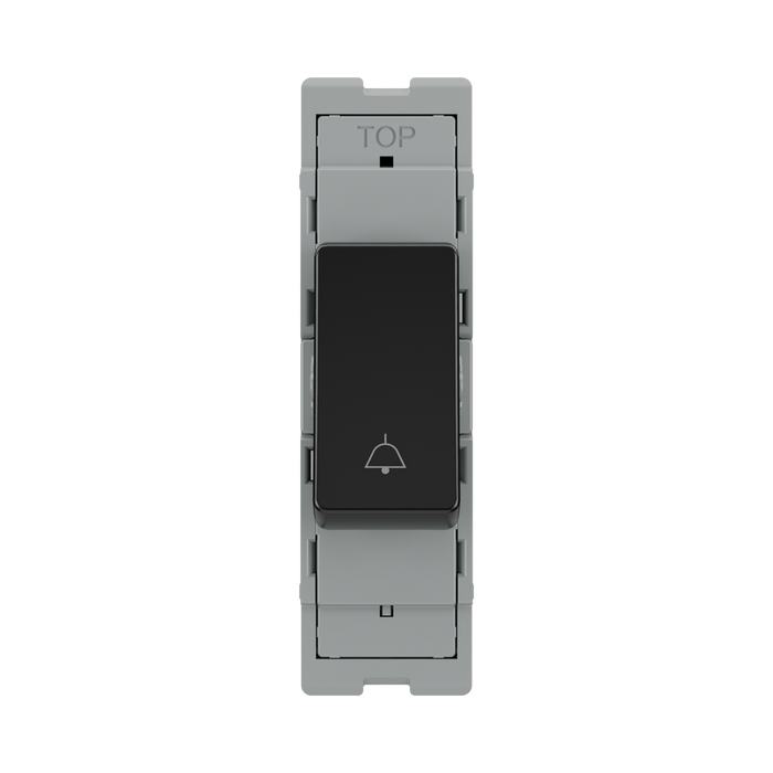 BG GridLite Evolve Gloss Black 20A 1 Way Retractive Bell Symbol Switch Module MPCDB14BELL – front view