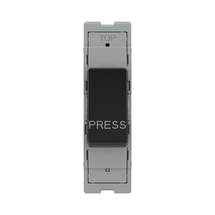 BG GridLite Evolve Gloss Black 20A 1 Way Retractive PRESS Switch Module MPCDB14PR – front view