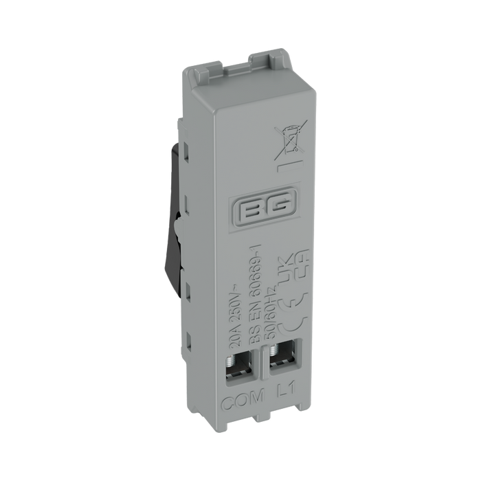 BG GridLite Evolve Gloss Black 20A 1 Way Retractive PRESS Switch Module MPCDB14PR – side view