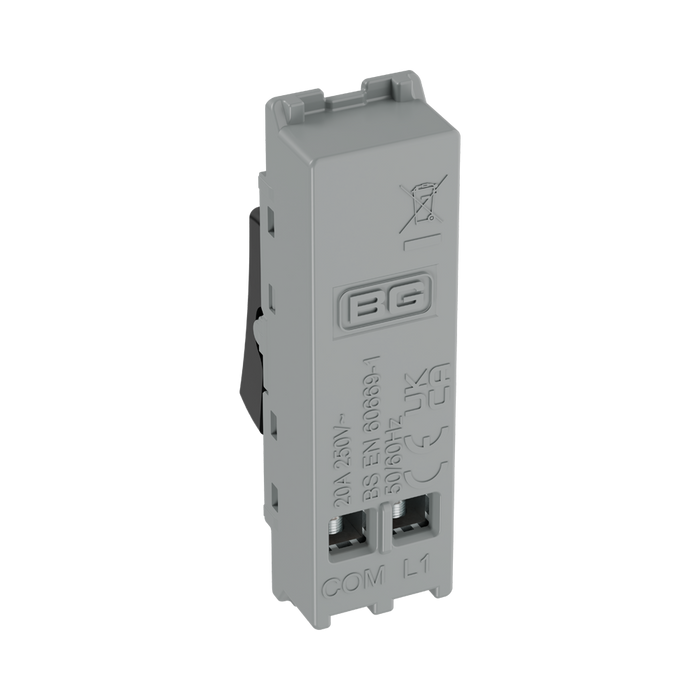 BG GridLite Evolve Gloss Black 20A 1 Way Retractive Switch Module MPCDB14 – side view