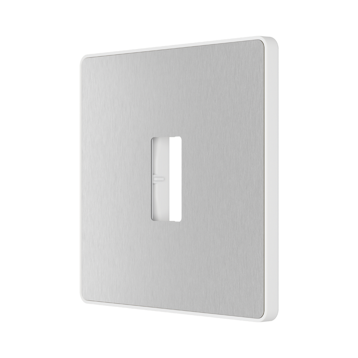 BG GridLite Evolve Brushed Steel 1G Grid Plate MPCDBS1W – angled view