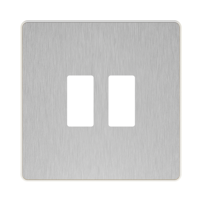 BG GridLite Evolve Brushed Steel 2G Grid Plate MPCDBS2W – front view