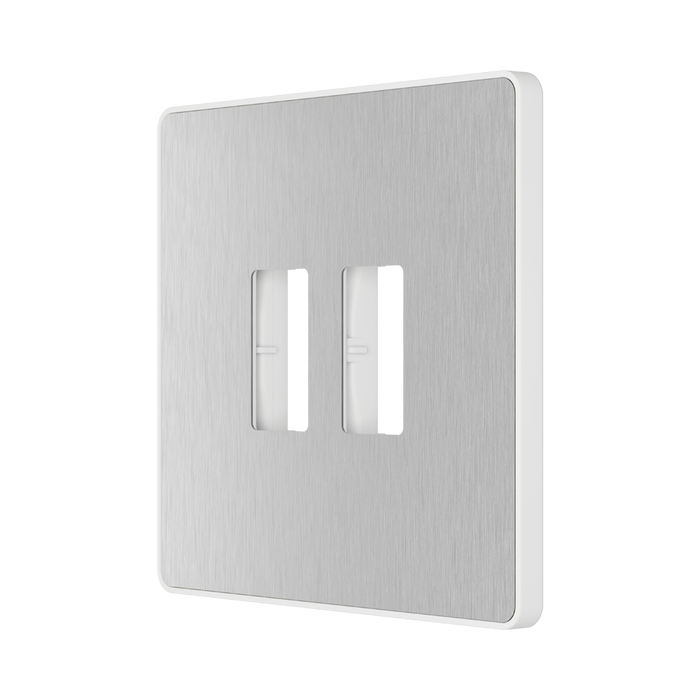 BG GridLite Evolve Brushed Steel 2G Grid Plate MPCDBS2W – angled view