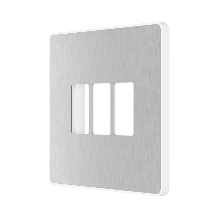 BG GridLite Evolve Brushed Steel 3G Grid Plate MPCDBS3W – angled view
