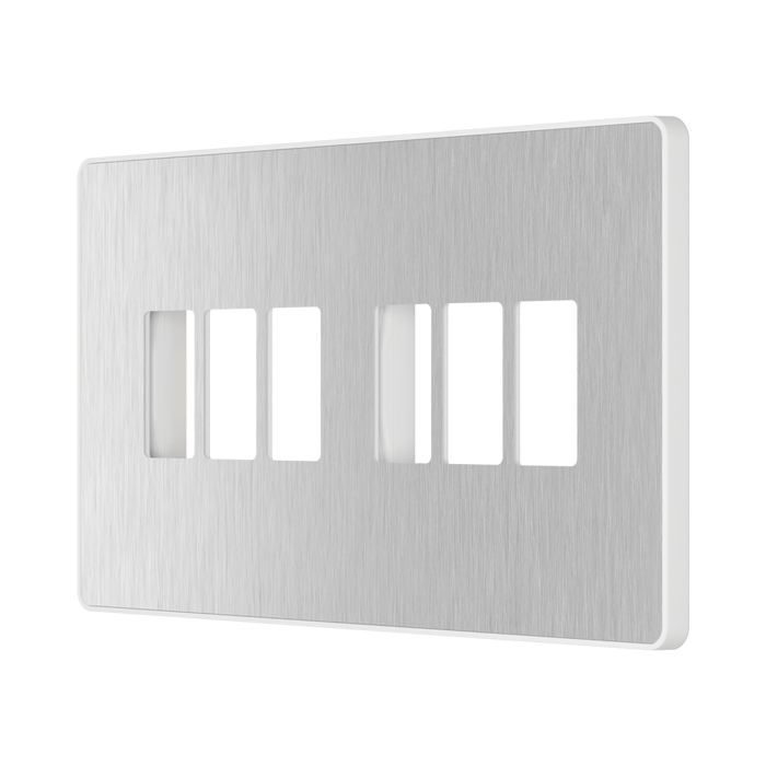 BG GridLite Evolve Brushed Steel 6G Grid Plate MPCDBS6W – angled view
