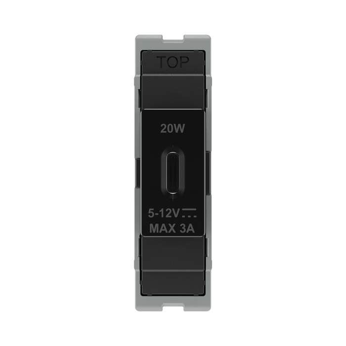 BG GridLite Evolve Gloss Black 20W USB-C Charging Module MPCDBUSBC20 – front view