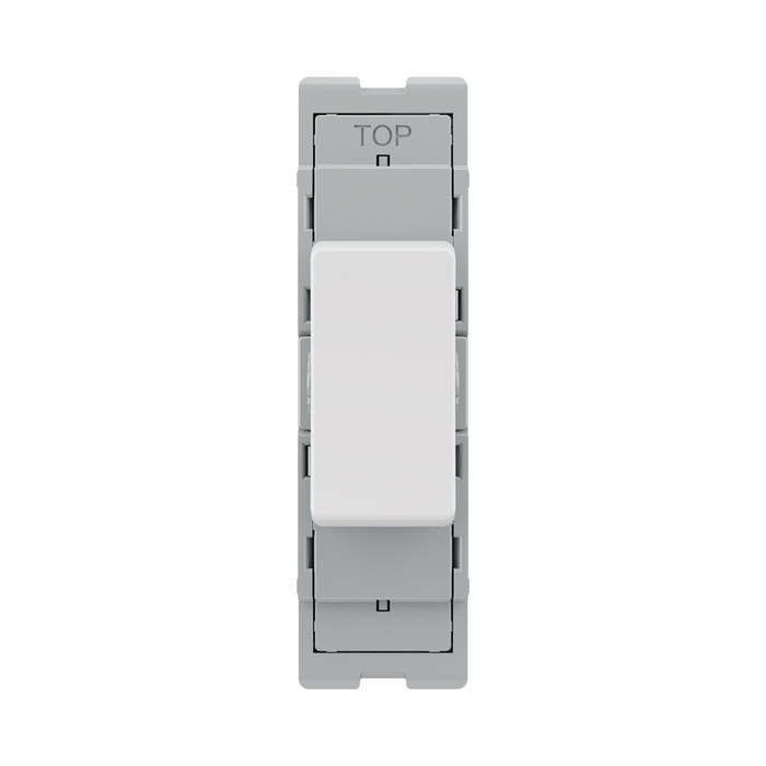 BG GridLite Evolve Gloss White 20A 2 Way Single Pole Centre-Off Switch Module MPCDW12C – front view