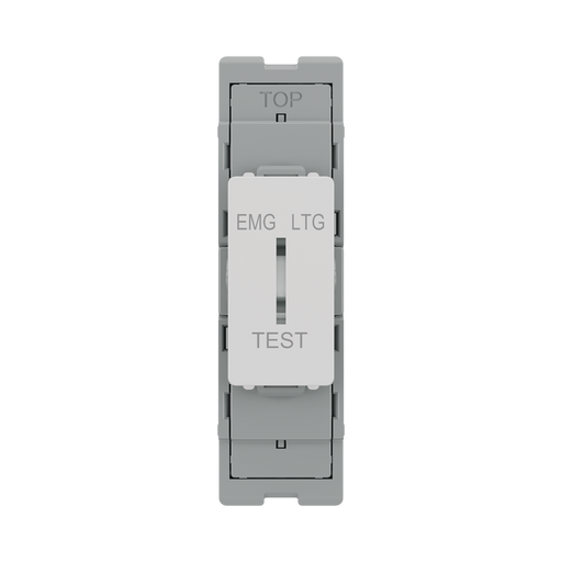 BG GridLite Evolve Gloss White 20A 16AX 2 Way Single Pole Emergency Lighting Test Key Switch Module MPCDW12EL – front view