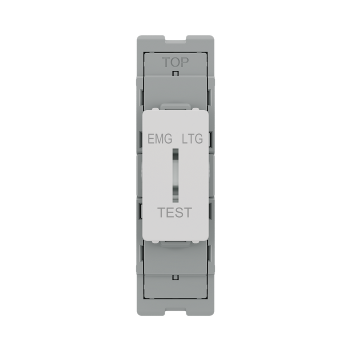 BG GridLite Evolve Gloss White 20A 16AX 2 Way Single Pole Emergency Lighting Test Key Switch Module MPCDW12EL – front view