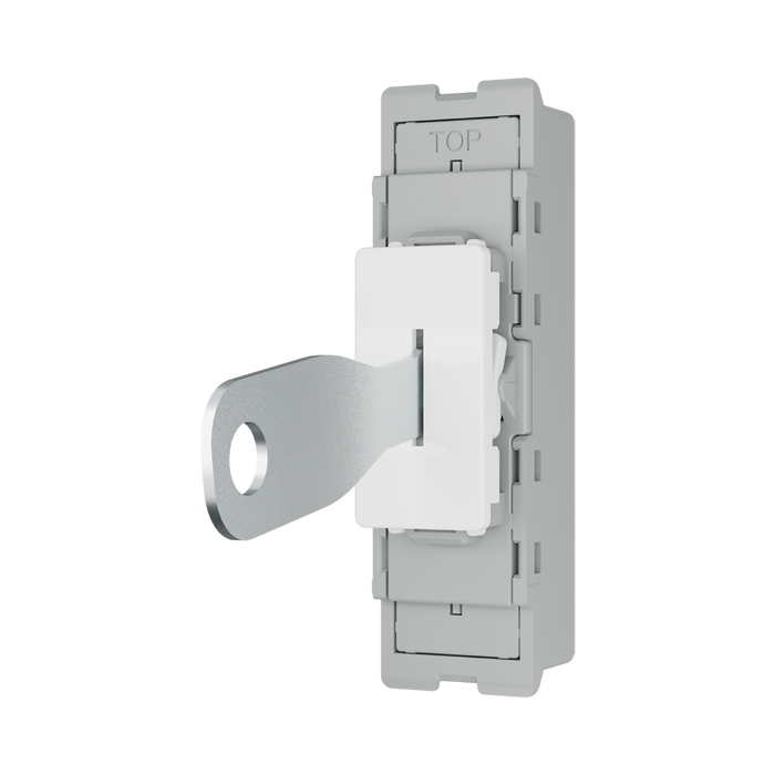 BG GridLite Evolve Gloss White 20A 16AX 2 Way Single Pole Key Switch Module MPCDW12KY – angled view