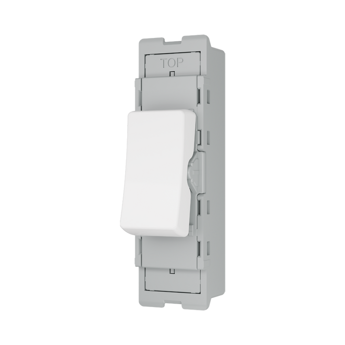 BG GridLite Evolve Gloss White 20A 16AX 2 Way Single Pole Switch Module MPCDW12 – angled view