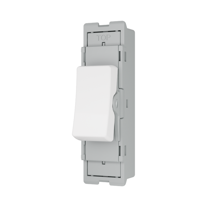 BG GridLite Evolve Gloss White 20A 16AX Intermediate Switch Module MPCDW13 – angled view