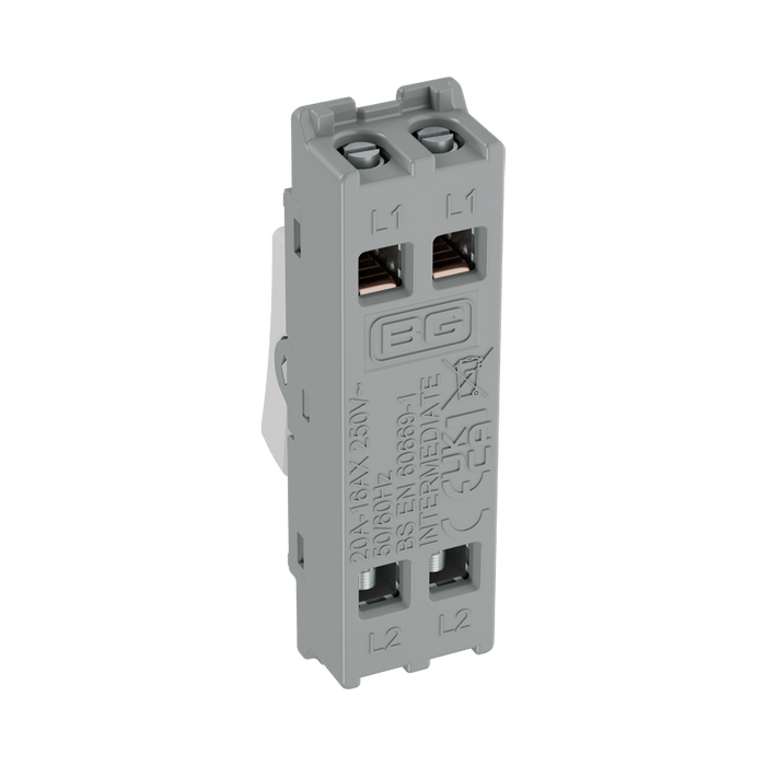 BG GridLite Evolve Gloss White 20A 16AX Intermediate Switch Module MPCDW13 – side view