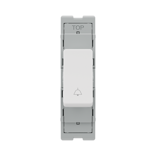 BG GridLite Evolve Gloss White 20A 2 Way Retractive Bell Symbol Switch Module MPCDW142BELL – front view