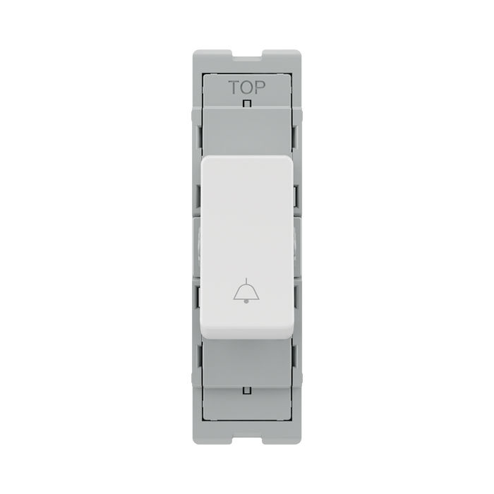 BG GridLite Evolve Gloss White 20A 2 Way Retractive Bell Symbol Switch Module MPCDW142BELL – front view