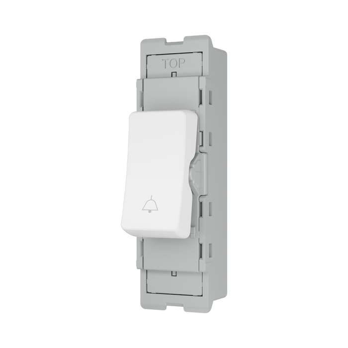 BG GridLite Evolve Gloss White 20A 2 Way Retractive Bell Symbol Switch Module MPCDW142BELL – angled view