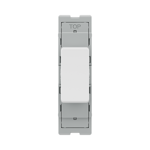 BG GridLite Evolve Gloss White 20A 2 Way Single Pole Retractive Centre-Off Switch Module MPCDW142C – front view
