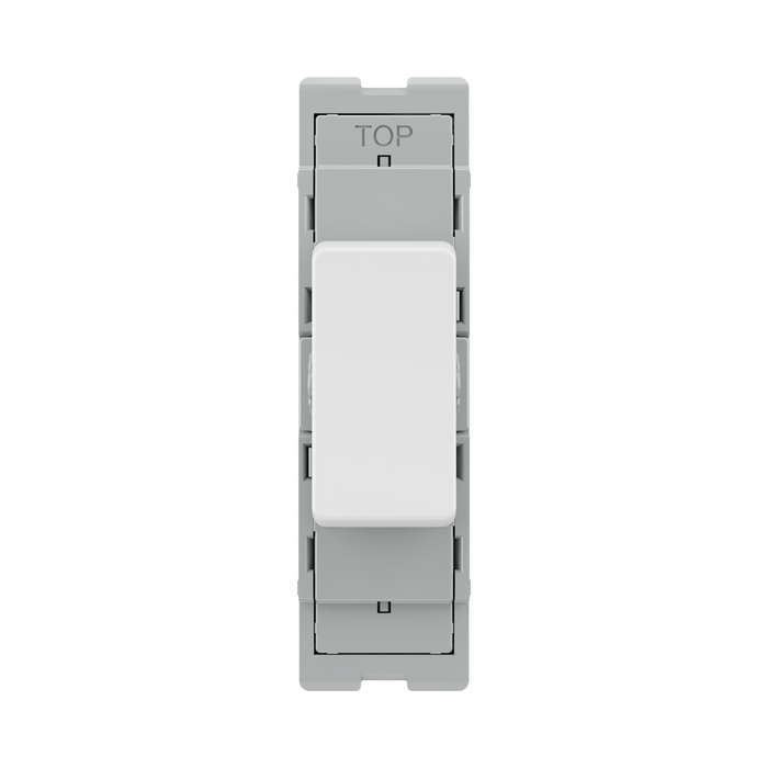 BG GridLite Evolve Gloss White 20A 2 Way Single Pole Retractive Centre-Off Switch Module MPCDW142C – front view