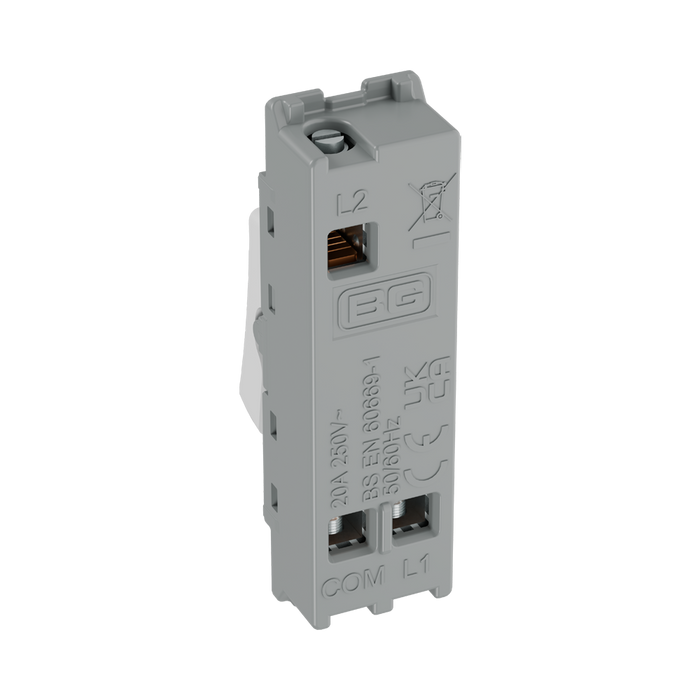BG GridLite Evolve Gloss White 20A 2 Way Retractive PRESS Switch Module MPCDW142PR – side view